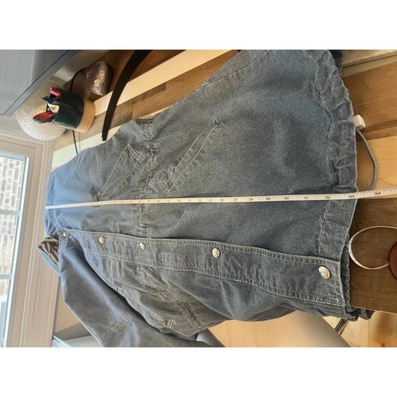 VINTAGE Y2K Andy Johns Denim Parka Jacket | L | Striped Hood & Lining - Picture 10 of 13